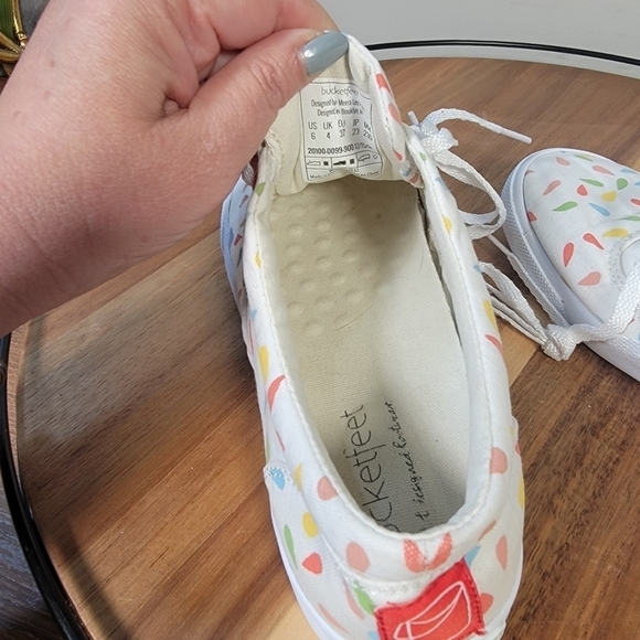 Bucketfeet Multi Color Rain Drop Print Canvas Sneakers Lace Up Size 6 - Picture 15 of 17